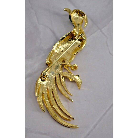 Peacock Bird Of Paradise Brooch Pin Colorful Enamel & Crystals Gold Tone LG 3" - Picture 4 of 10
